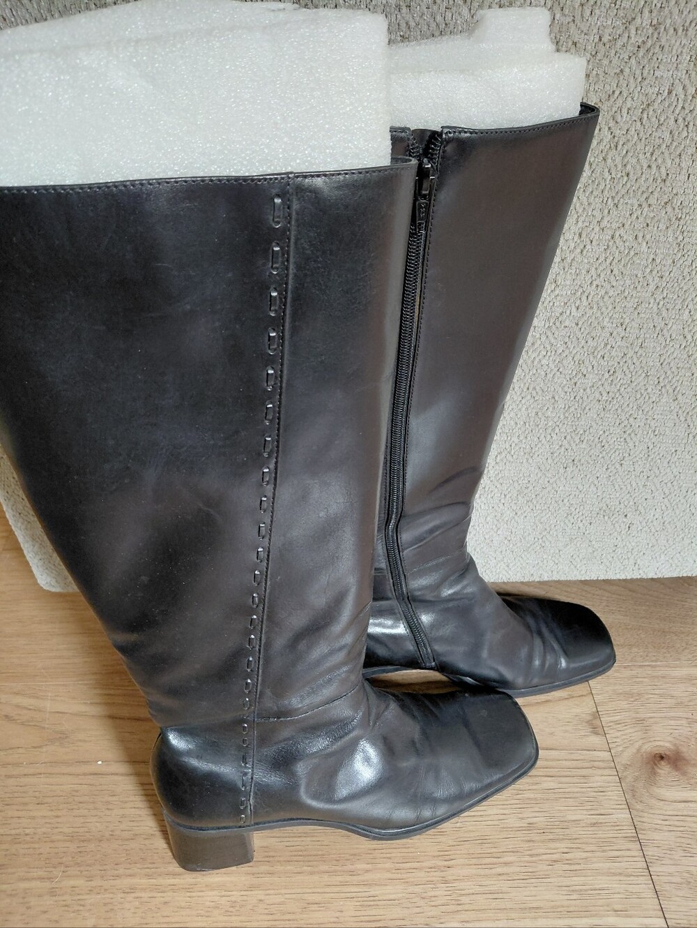 Y2K 90s Black Square Toe Tall Boots Bandolino Saundra Size 8.5